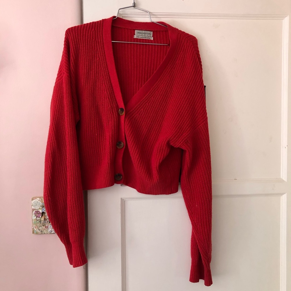 urban outfitters red cropped cardigan